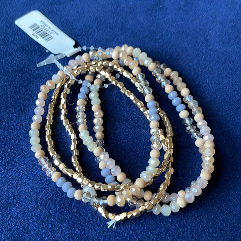 5 Cute Lilac and Gold Bead Bracelets.